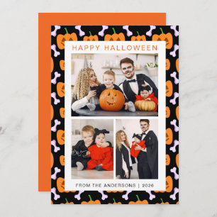 Minimalist Modern Spooky Happy Halloween 3 Photo Holiday Card