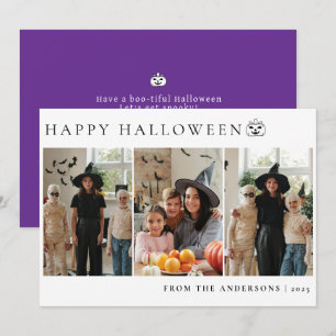 Minimalist Modern Spooky Happy Halloween 3 Photo Holiday Card