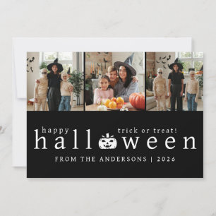 Minimalist Modern Spooky Happy Halloween 3 Photo Holiday Card