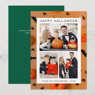 Minimalist Modern Spooky Happy Halloween 3 Photo Holiday Card