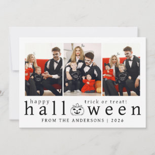 Minimalist Modern Spooky Happy Halloween 3 Photo Holiday Card