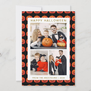 Minimalist Modern Spooky Happy Halloween 3 Photo Holiday Card