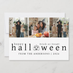Minimalist Modern Spooky Happy Halloween 3 Photo Holiday Card