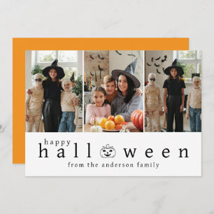 Minimalist Modern Spooky Happy Halloween 3 Photo Holiday Card