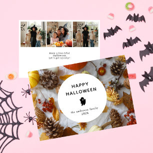 Minimalist Modern Spooky Happy Halloween 3 Photo Holiday Card