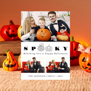 Minimalist Modern Spooky Happy Halloween 3 Photo Holiday Card