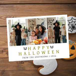 Minimalist Modern Spooky Happy Halloween 3 Photo Holiday Card