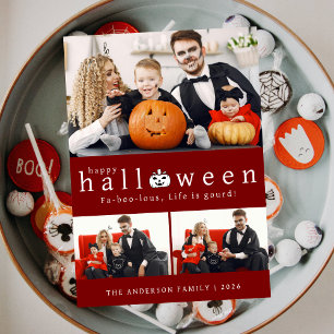 Minimalist Modern Spooky Happy Halloween 3 Photo Holiday Card