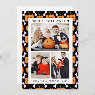 Minimalist Modern Spooky Happy Halloween 3 Photo Holiday Card