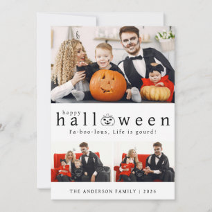 Minimalist Modern Spooky Happy Halloween 3 Photo Holiday Card
