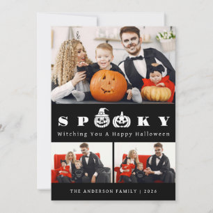 Minimalist Modern Spooky Happy Halloween 3 Photo Holiday Card