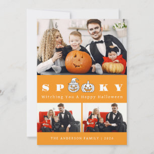 Minimalist Modern Spooky Happy Halloween 3 Photo Holiday Card