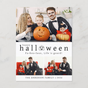 Minimalist Modern Spooky Happy Halloween 3 Photo Holiday Postcard