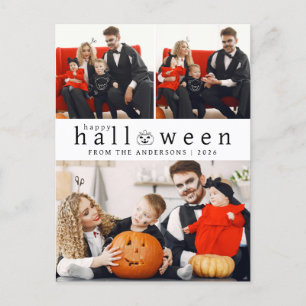 Minimalist Modern Spooky Happy Halloween 3 Photo Holiday Postcard