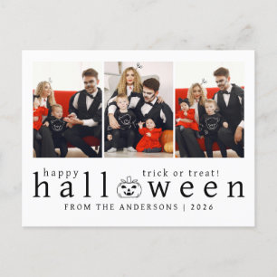 Minimalist Modern Spooky Happy Halloween 3 Photo Holiday Postcard