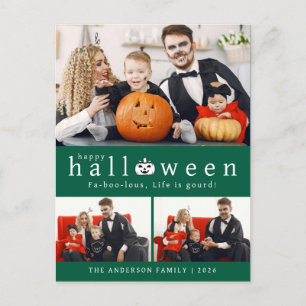 Minimalist Modern Spooky Happy Halloween 3 Photo Holiday Postcard