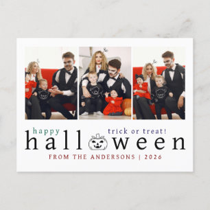 Minimalist Modern Spooky Happy Halloween 3 Photo Holiday Postcard
