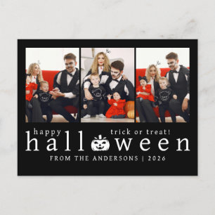 Minimalist Modern Spooky Happy Halloween 3 Photo Holiday Postcard