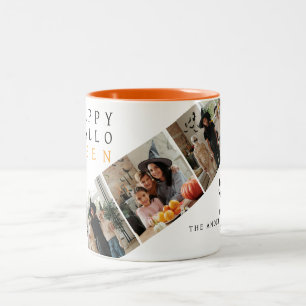 Minimalist Modern Spooky Happy Halloween 3 Photo Two-Tone Coffee Mug