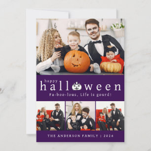 Minimalist Modern Spooky Happy Halloween 4 Photo Holiday Card