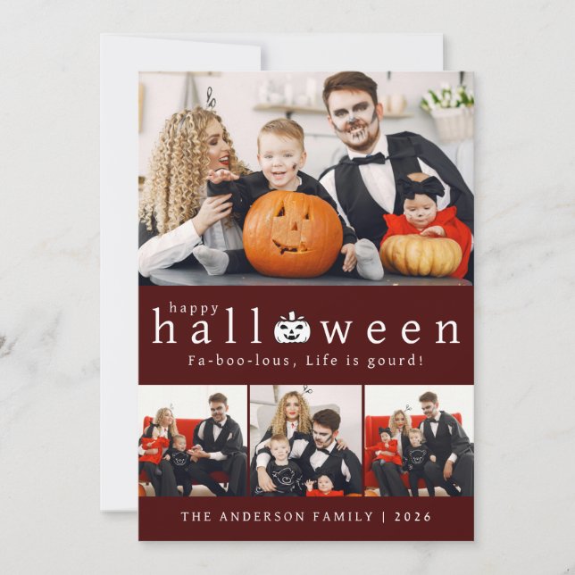 Minimalist Modern Spooky Happy Halloween 4 Photo Holiday Card (Front)
