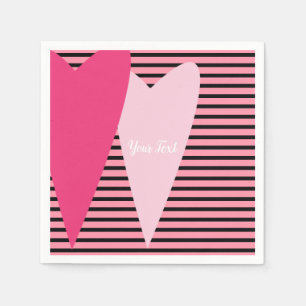 Minimalist Modern Striped Pink Hearts Custom Napkin