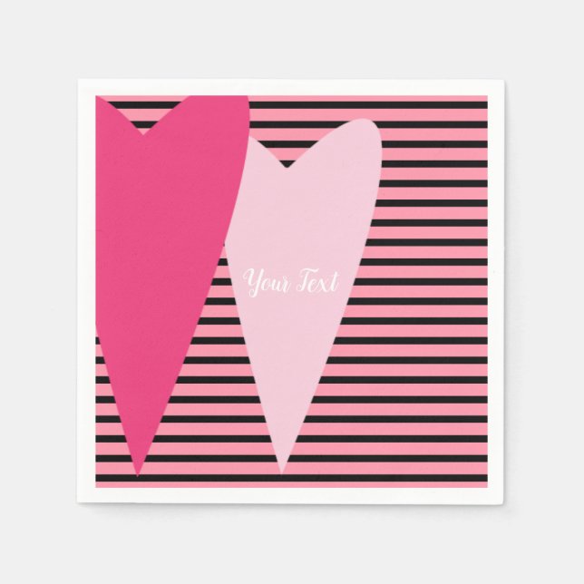 Minimalist Modern Striped Pink Hearts Custom Napkin (Front)