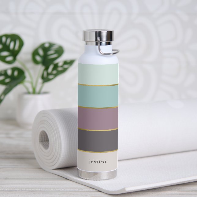 Minimalist Modern Stripes Personalised Water Bottle (Yoga)