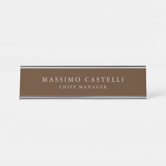 Minimalist Modern Stylish Brown Professional Desk Name Plate (Front)