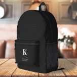Minimalist Modern Stylish Monogram Black Printed Backpack<br><div class="desc">A minimalist vertical design in an elegant style in monochrome black and white and large typographic initial monogram. The text can easily be customised for a design as unique as you are!</div>