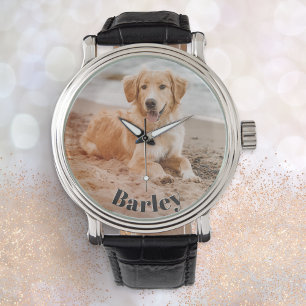 Minimalist Modern Stylish Pet Dog Photo Name Watch