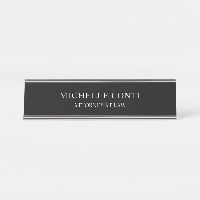 Minimalist Modern Stylish Professional Black Desk Name Plate (Front)