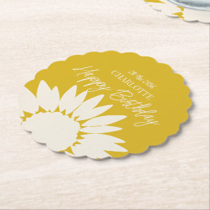  Minimalist Modern Sunflower Custom Happy Birthday Paper Coaster
