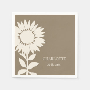  Minimalist Modern Sunflower Custom Name Birthday  Napkin