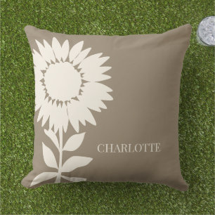 Minimalist Modern Sunflower Custom Name    Cushion