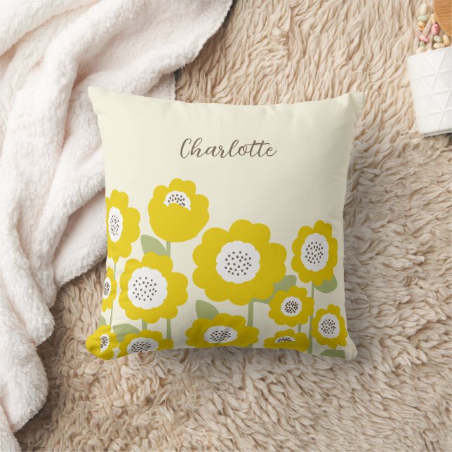 Minimalist Modern Sunflower Minimal Custom Name    Cushion (Blanket)
