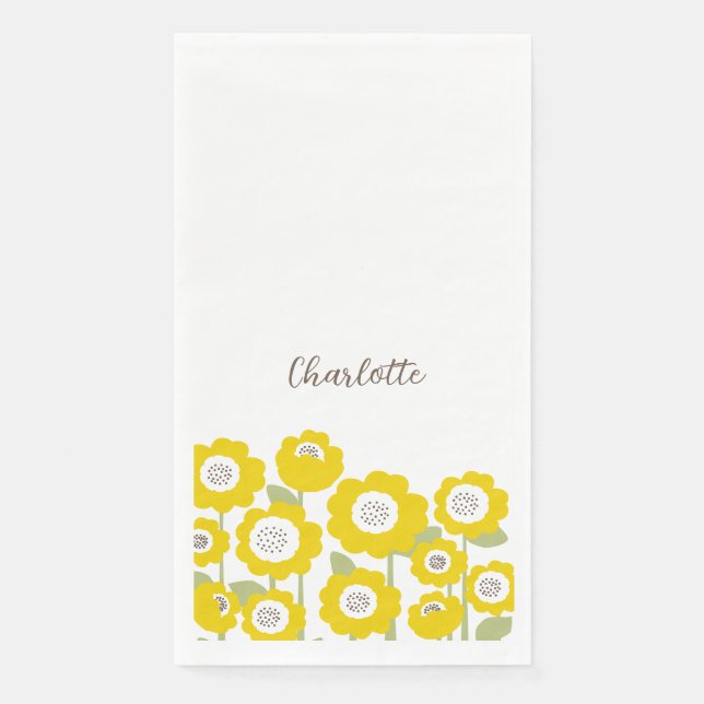 Minimalist Modern Sunflower Minimal Custom Name    Napkin (Front)