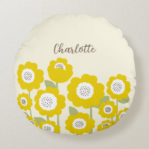 Minimalist Modern Sunflower Minimal Custom Name    Round Cushion
