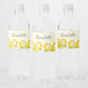 Minimalist Modern Sunflower Minimal Custom Name    Water Bottle Label