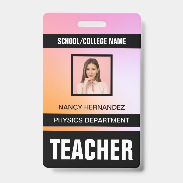 Minimalist Modern Teacher ID Card Badge (Front)