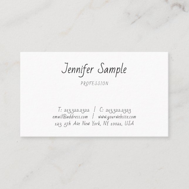 Minimalist Modern Template Hand Script Text Cute Business Card (Front)