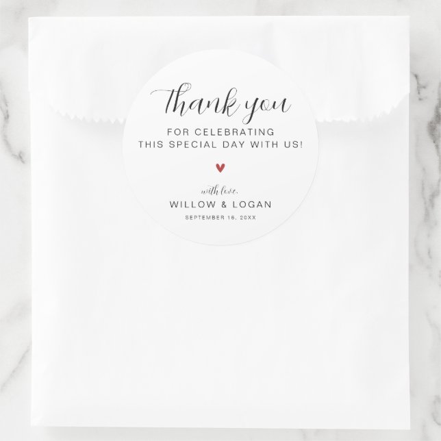 Minimalist Modern Thank You Wedding Favour Classic Round Sticker (Bag)