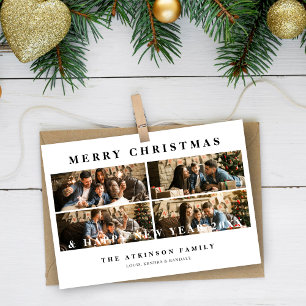 Minimalist Modern Trend Collage 4 Photos Christmas Holiday Card