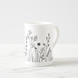 Minimalist Modern Trendy Line Art Botanical Bone China Mug