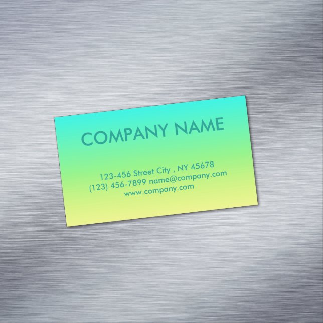 Minimalist  modern turquoise lime yellow ombre magnetic business card (In Situ)