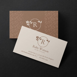 Minimalist Modern Two Initial Hairstylist Biege Business Card