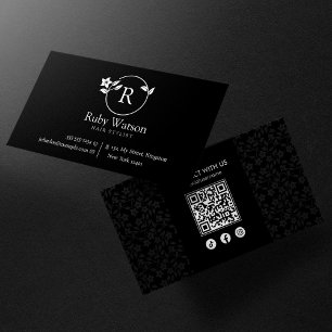 Minimalist Modern Two Initial Hairstylist Black Business Card