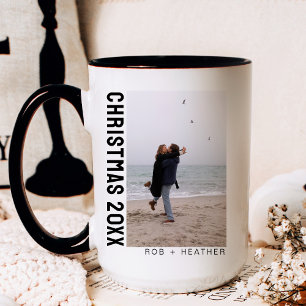 Minimalist Modern Two Photo Personalised Christmas Mug