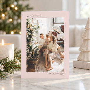Minimalist Modern Typewriter Pink Christmas Photo Holiday Card