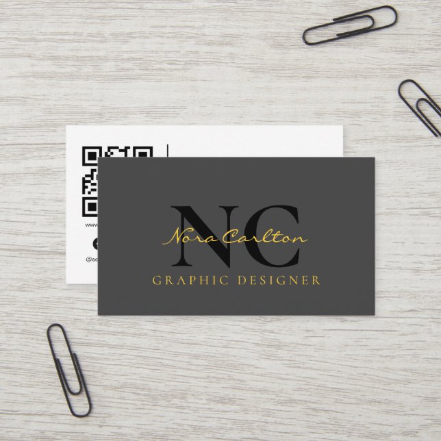 Minimalist Modern Typography Black Business Card (Front/Back In Situ)